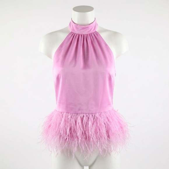RAMY BROOK Tops - NEW RAMY BROOK feather trim halter top in pink
